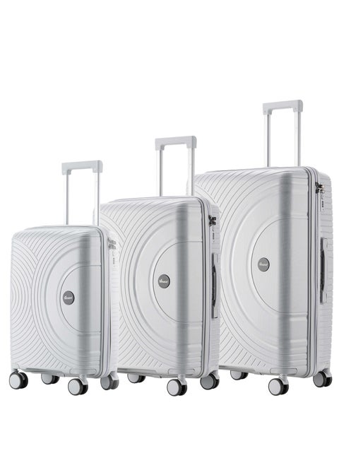 Unisex PP Fashion Trolley Luggage Set Lightweight Hard-Shell Spinner luggage with 4 Double Spinner Wheel and 3-Digit Combination Lock KH1010 Light Grey